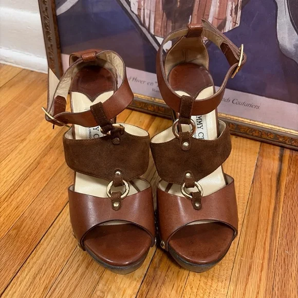 Jimmy Choo Brown Leather Suede Sandals - Picture 6 of 6
